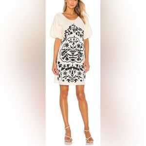 Free People Fiona Ivory Combo Mini Dress Women M Boho Beach Feminine 100%Cotton